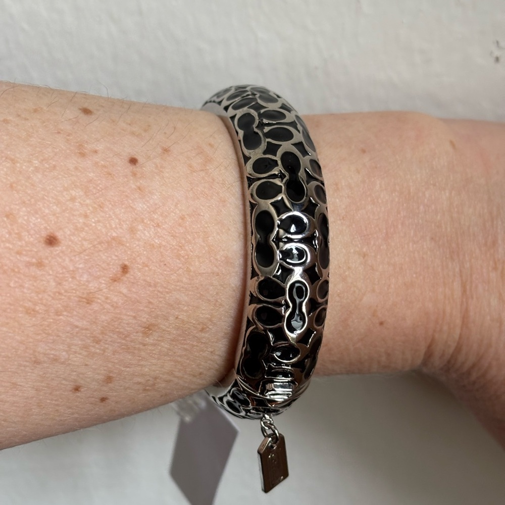 Coach Signature Silver and Black Intricate Bangle - Picture 6 of 6